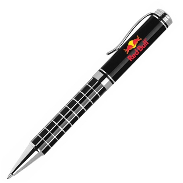Twist action ballpoint pen with grid style barrel and chrome accents.... from ASI 40544 Binaco / Binaline