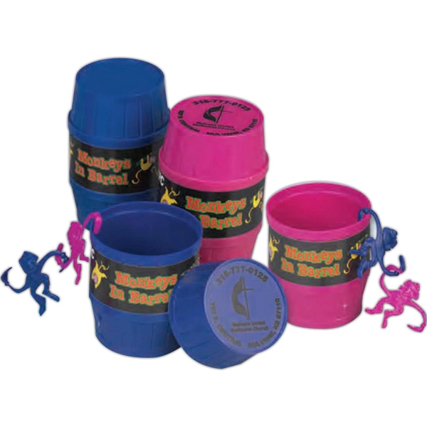 Clown monkeys in a barrel. Imprinted.... from ASI 98980 ZZ OLD - Zenith Promotions / Child Treasures.. the Fun Place