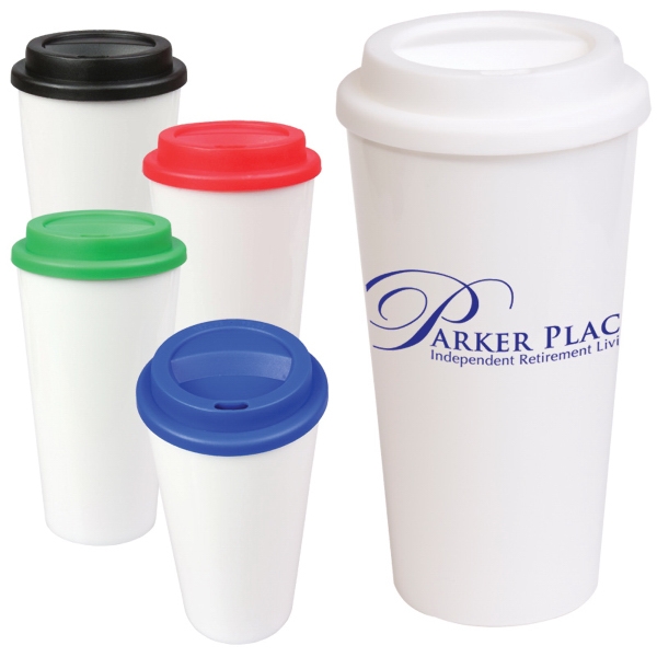 Reusable double wall plastic tumbler resembles disposable paper coffee cup. Closeout... from ASI 63344 ZZ MERGED - Jetline / Jetline