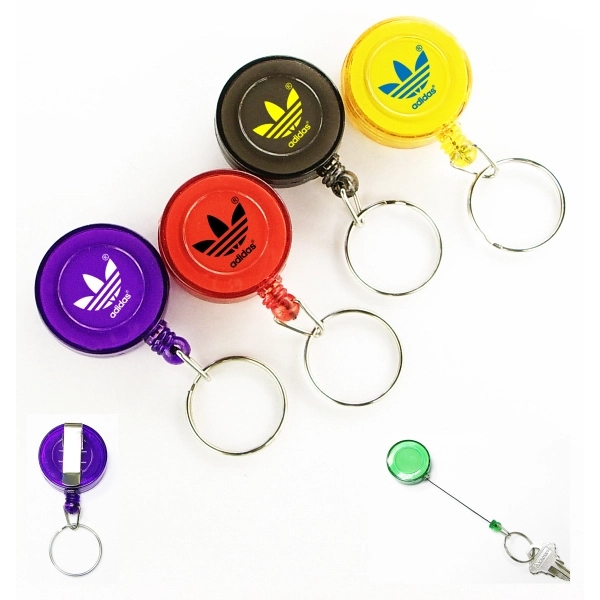 Round 24" retractable key holder with metal clip on the back.... from ASI 74585 Nu Promo International / Nu Promo Line