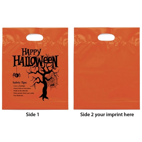 2.5 mil. orange plastic bag with fold-over die cut handles and... from ASI 37940 Bag Makers Inc