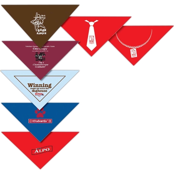 14" x 14" x 19" cotton rotary dyed pet triangular bandanas.... from ASI 44020 Bandanna Promotions By CARO-LINE / Swag-Wag Pets