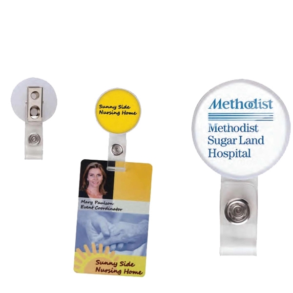 Badge holder with round shape decorating area and swivel bulldog clip... from ASI 49470 DEVARA