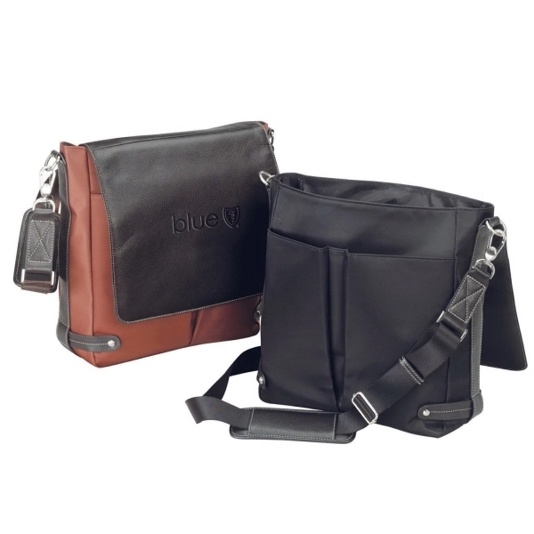 Vertical messenger bag made with Napa leather and fine-weave nylon.... from ASI 57702 GoodHopeBags, Inc.