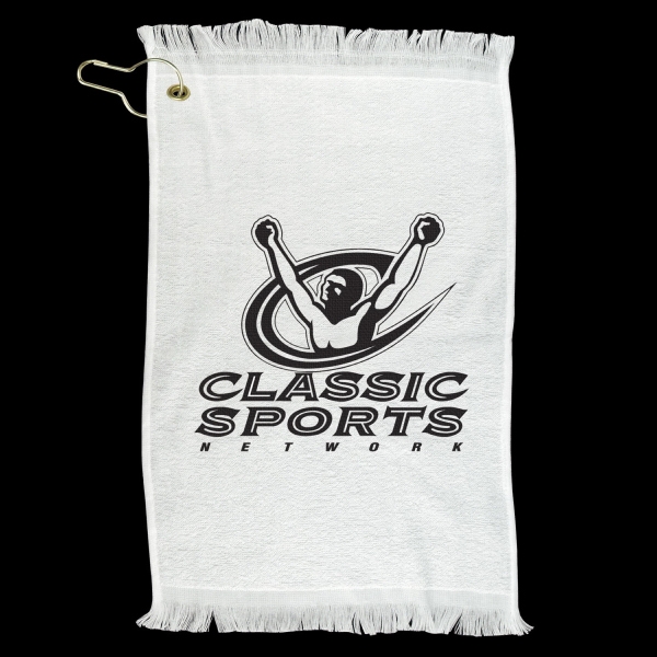 11" x 18" golf towel with frayed ends; includes a grommet... from ASI 47971 ZZ DROPPED -Custom Printing II LTD / AMACO®