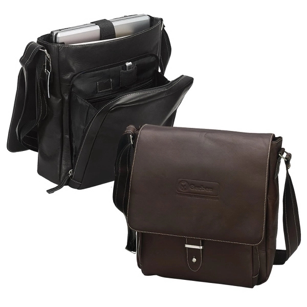 Leather vertical laptop messenger bag.... from ASI 79384 Preferred Nation Inc / Bellino