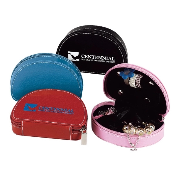Leather jewelry zip-around case with creamy saddle stitch, 5" x 3... from ASI 79384 Preferred Nation Inc / G-tech