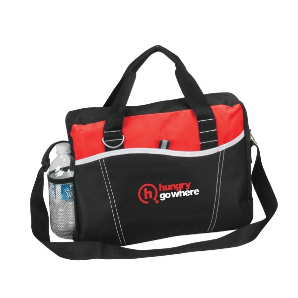 Briefcase with unique waved front packet and two tone debossed trim.... from ASI 79384 Preferred Nation Inc / G-tech