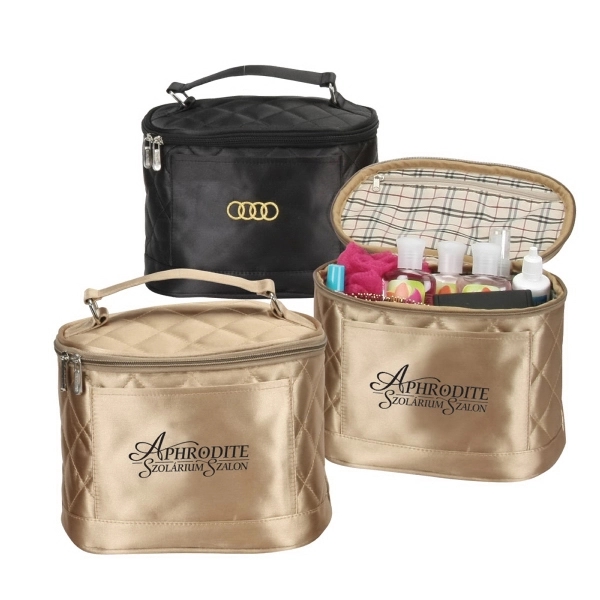 Cosmetic case in quilted satin with elastic pockets inside to help... from ASI 79384 Preferred Nation Inc