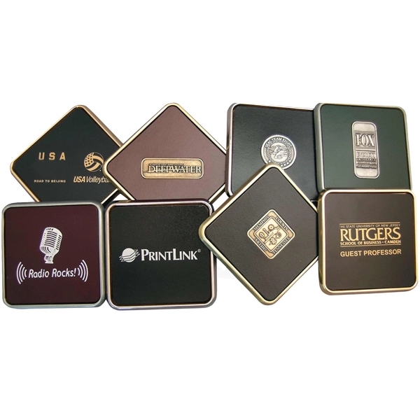 Square Coasters with 1 1/4" Emblem... from ASI 96235 Wehr Industries Inc