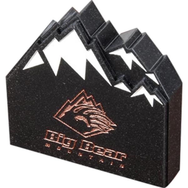 Mountain paperweight 4" x 4" x .75" and contains recycled material.... from ASI 89860 StoneyCreek