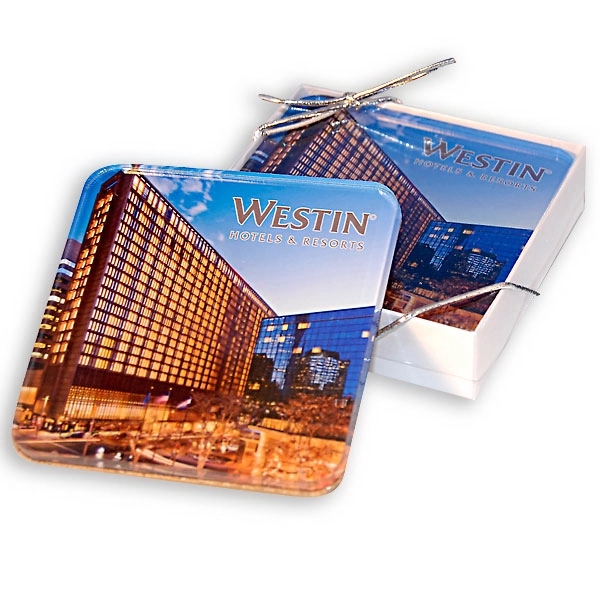 Set of 4 coasters made of clear acrylic.... from ASI 72521 Morris Magnets / Laser Cuts