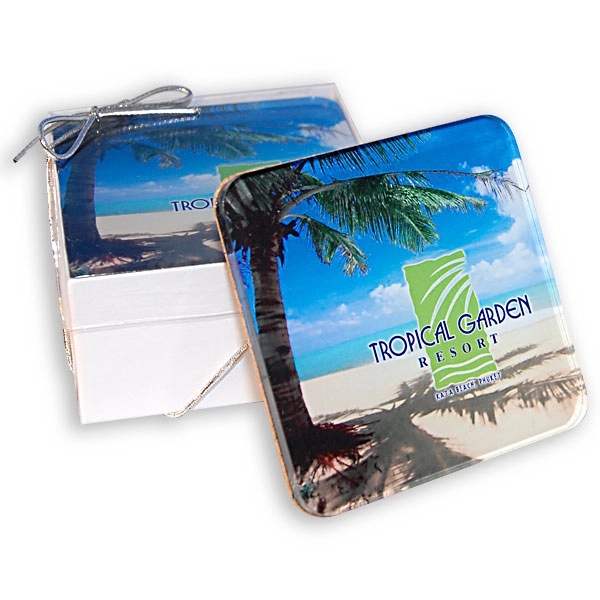 Coaster gift set includes 4 acrylic coasters with plastic feet.... from ASI 72521 Morris Magnets / Laser Cuts