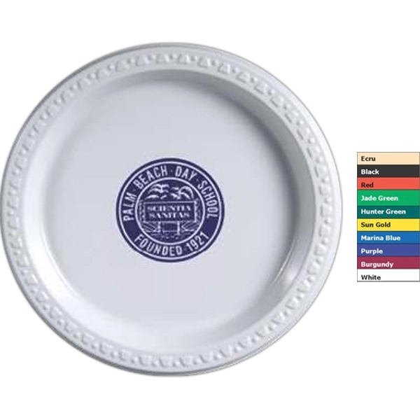 White BPA free plastic plate, disposable.... from ASI 88200 TK Sorg's - A Div of Arch Promo Group, LLC / PETITE