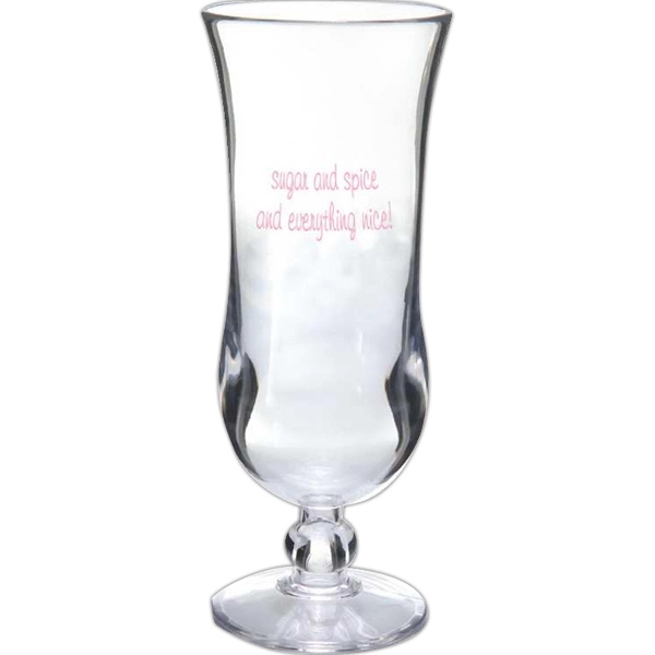 One piece hurricane glass, 15 oz, crystal styrene plastic. BPA free.... from ASI 88200 TK Sorg's - A Div of Arch Promo Group, LLC / PETITE