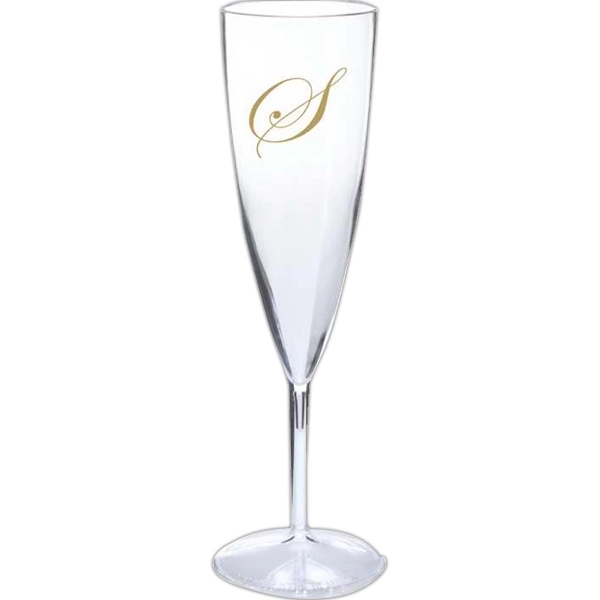 One piece champagne flute, 6 oz, crystal styrene plastic. BPA free.... from ASI 88200 TK Sorg's - A Div of Arch Promo Group, LLC / PETITE