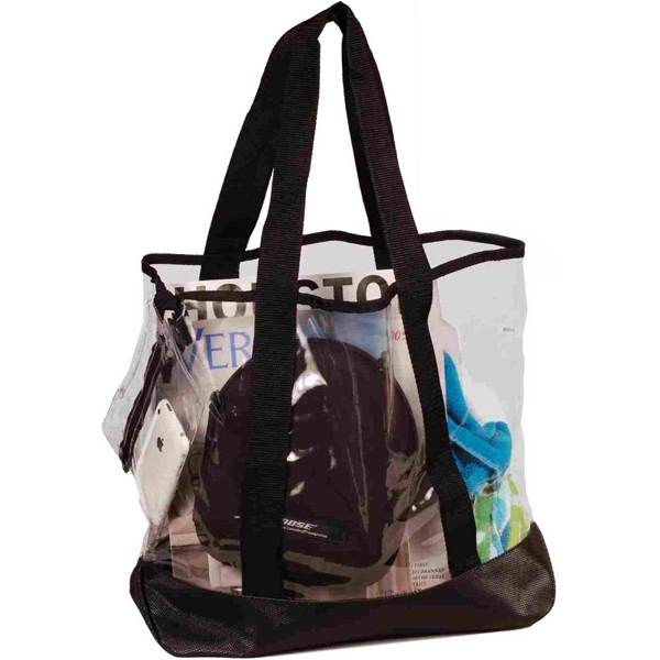 Tote bag made of clear vinyl with clear pocket and polycord... from ASI 66230 Landes Inc