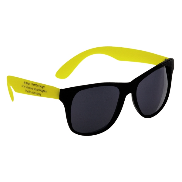 Children's black sunglasses with neon colored temples. 5" x 4 1/2".... from ASI 52710 Lincoln Line