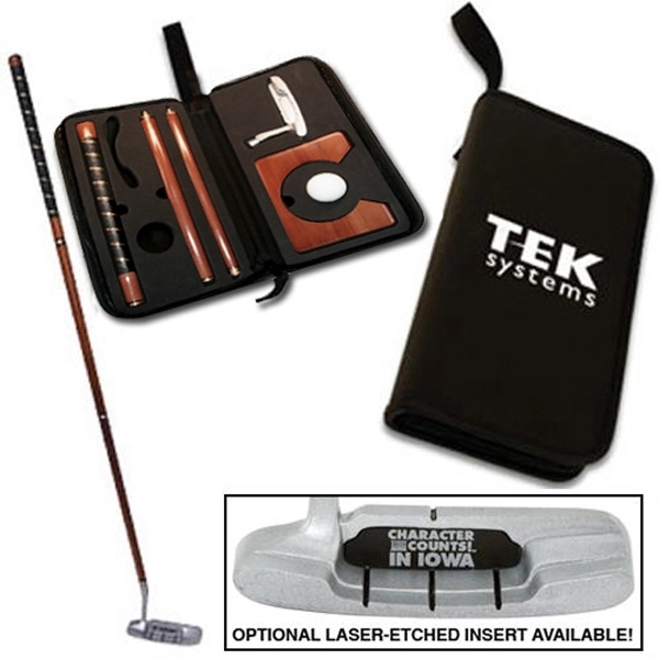 Executive golf putter with wood putting cup, ball and zipper vinyl... from ASI 31570 Advantage Industries / AdVantage Line®