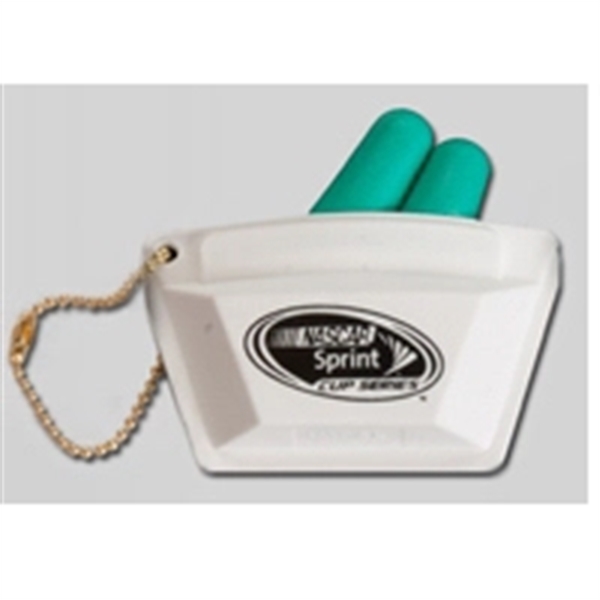 Mini pouch with hole punched, ear plugs and chain inserted inside... from ASI 62786 Intl Molded Pkg / IMPAK™