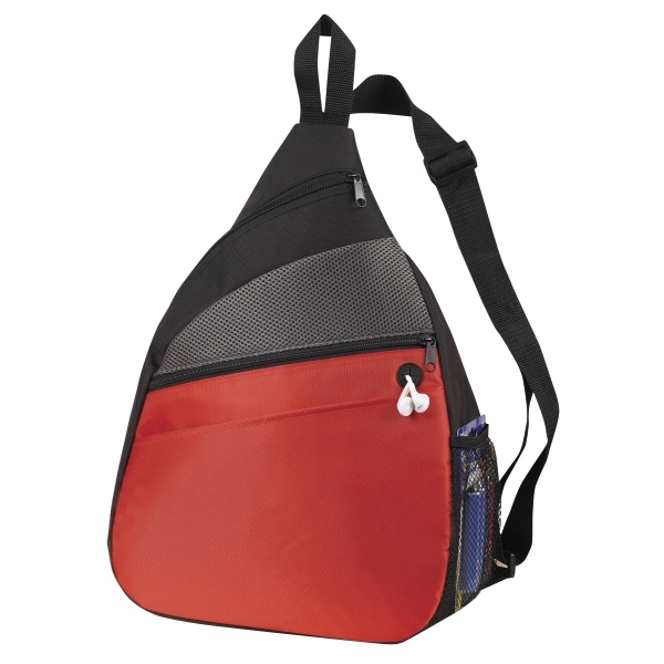 12.5" x 17.5" x 5.5" polyester sling style backpack with mesh... from ASI 37980 Bagworld
