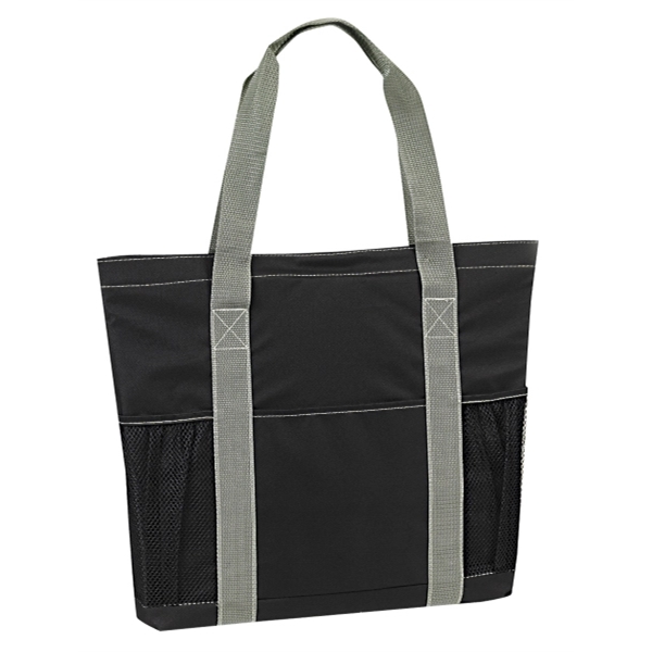 18" x 14.75" x 3" polyester tote with mesh bottle pockets,... from ASI 37980 Bagworld