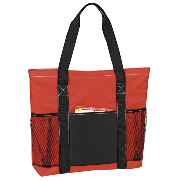 18" x 14.75" x 3" polyester tote with mesh bottle pockets,... from ASI 37980 Bagworld