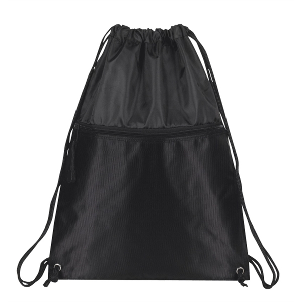 13" x 17" polyester and Dobby drawstring backpack with zipper pocket.... from ASI 37980 Bagworld