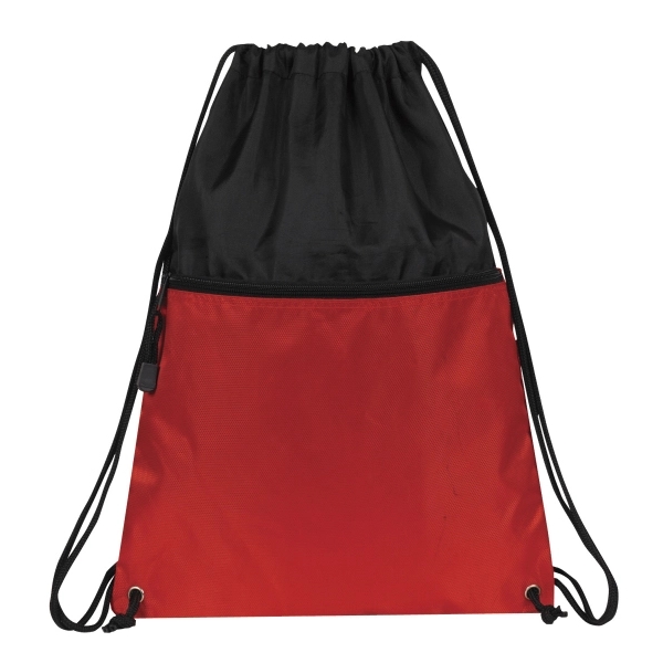 13" x 17" polyester and Dobby drawstring backpack with zipper pocket.... from ASI 37980 Bagworld