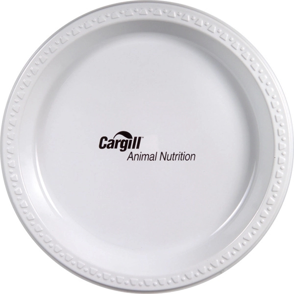 White BPA free plastic plate, disposable.... from ASI 88200 TK Sorg's - A Div of Arch Promo Group, LLC / PETITE