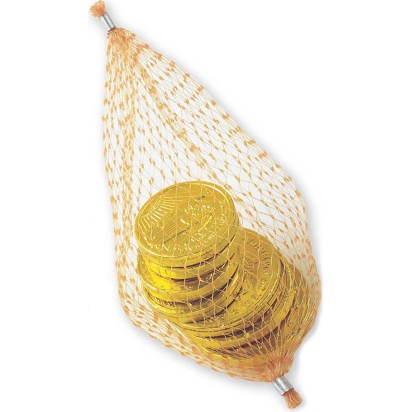 Stock milk chocolate coin in mesh.... from ASI 44900 NC Custom (CI/Lanco)
