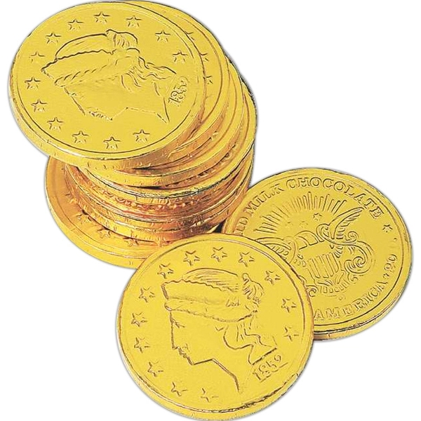 Dollar size chocolate coin wrapped in gold foil with Liberty/US emblem... from ASI 44900 NC Custom (CI/Lanco)