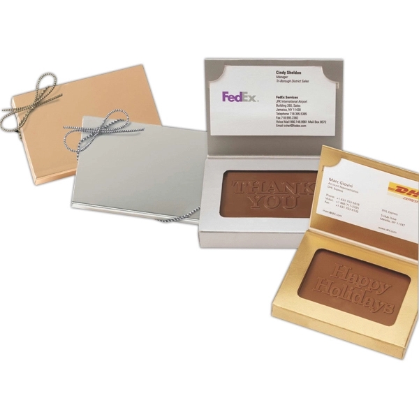 Custom chocolate rectangle packed into a gold or silver business card... from ASI 44900 NC Custom (CI/Lanco) / Chocolate Inn