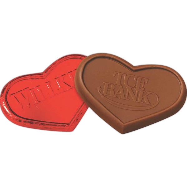 Foil wrapped 1 oz. heart shape molded chocolate.... from ASI 44900 NC Custom (CI/Lanco)