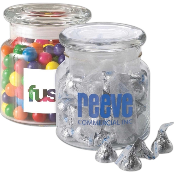 22 oz glass jar filled with stock candy.... from ASI 44900 NC Custom (CI/Lanco) / Chocolate Inn/Taylor & Grant