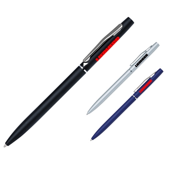 Aluminum twist action ballpoint pen with slender body and silver accents.... from ASI 40544 Binaco / Binaline