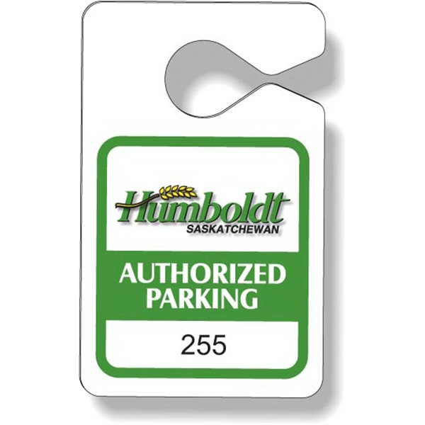 White gloss .020 thick plastic parking tag and consecutive numbering.... from ASI 87400 ArtechPro