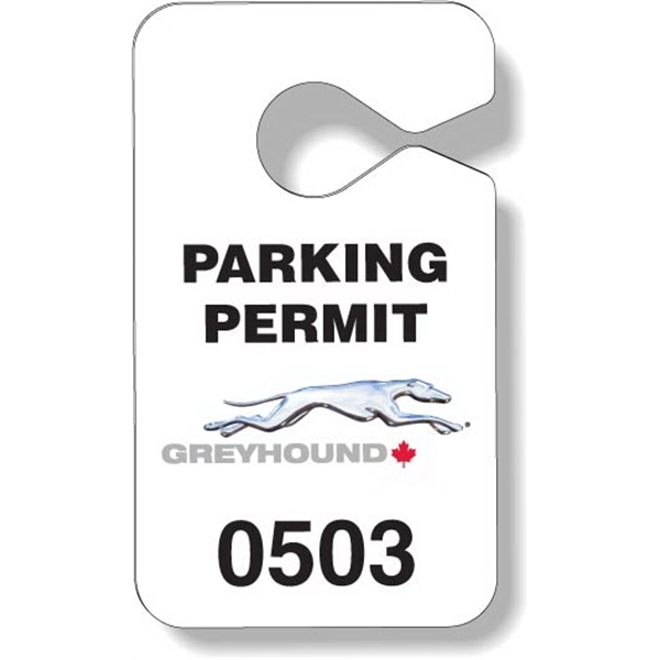 White gloss .020 thick plastic parking tag and consecutive numbering.... from ASI 87400 ArtechPro