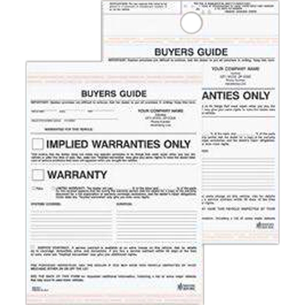 8 1/2" x 11" two-part carbonless implied buyer's guide warranty.... from ASI 52493 Ennis Inc