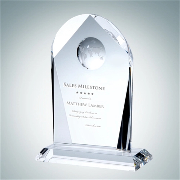 9 1/4" x 7" x 3" optical crystal arch globe award.... from ASI 47791 Best Deal Awards / Best Deal Awards