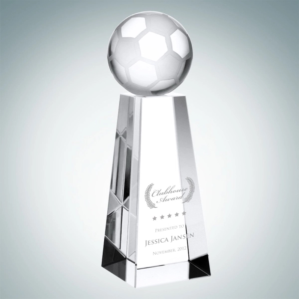 Crystal glass soccer ball with tall base.... from ASI 47791 Best Deal Awards