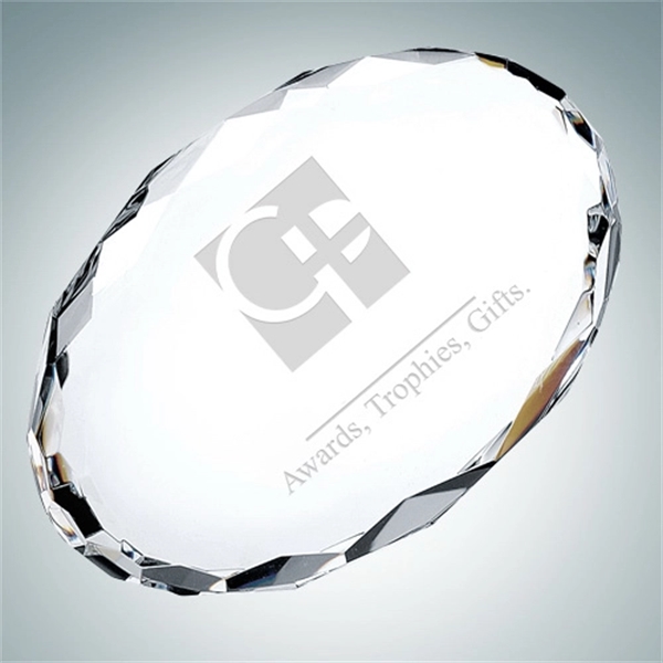 Gem-cut oval crystal glass paperweight.... from ASI 47791 Best Deal Awards / Best Deal Awards