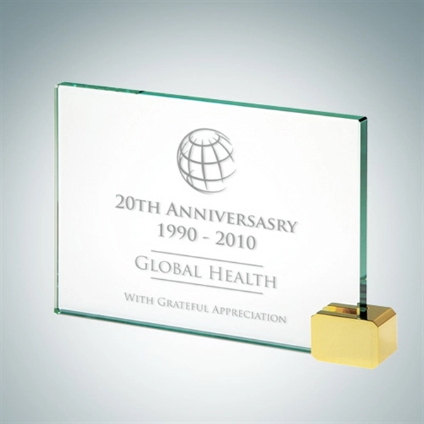 Jade glass achievement award with brass rectangle holder.... from ASI 47791 Best Deal Awards