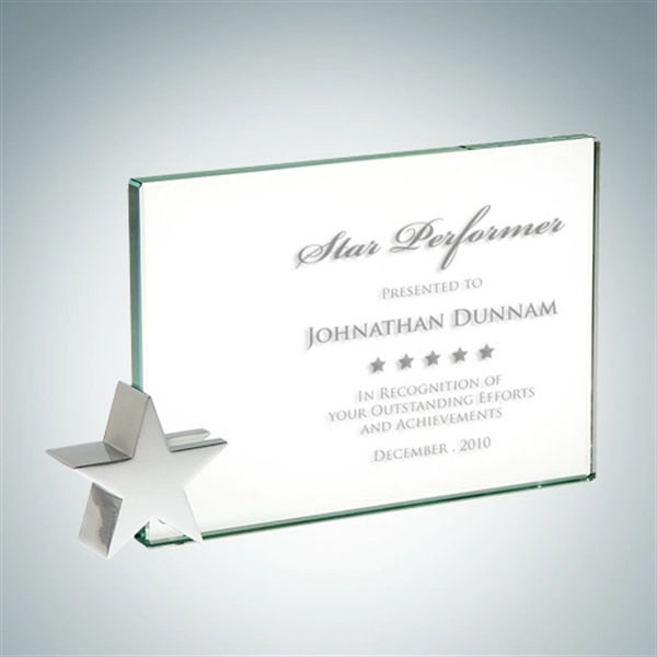Jade glass achievement award with chrome star holder.... from ASI 47791 Best Deal Awards