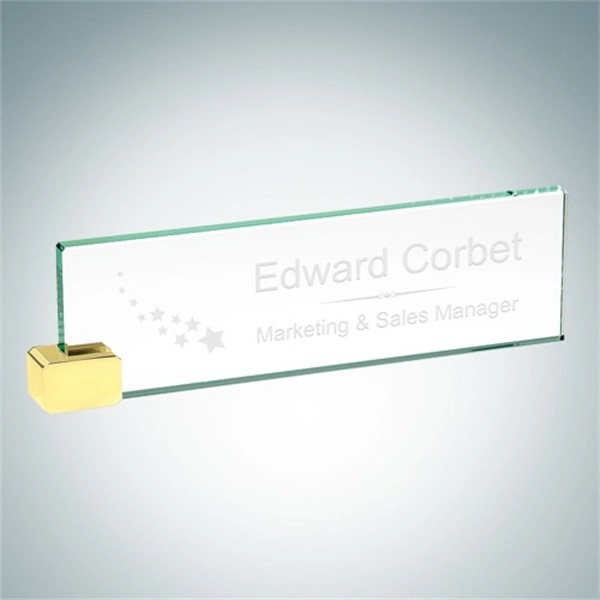 Chrome jade glass nameplate with rectangle holder.... from ASI 47791 Best Deal Awards / Best Deal Awards