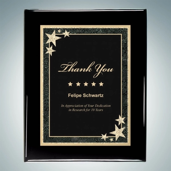 Black piano finish plaque with a black starburst plate and laser... from ASI 47791 Best Deal Awards