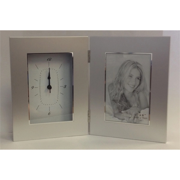 SILVER TWO TONE PHOTO FRAME WITH CLOCK (FITS 4" X 6"... from ASI 55540 Furniward Company / Furniward