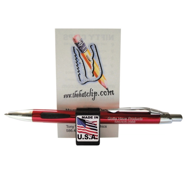 GREEN ADHESIVE clip, with custom decal, securely holds pencils and pens.... from ASI 57853 Gotta Have Products / Gotta Have Products