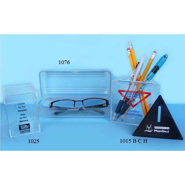 Clear triangular bank/container/pencil holder with interchangeable lid.... from ASI 78700 Plastique Unique Inc