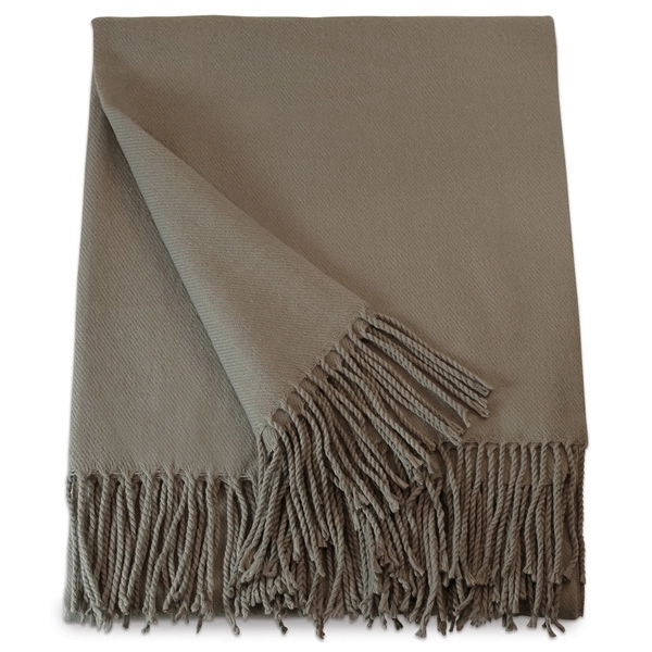 Cashmere-like grey acrylic throw blanket with 3" rope fringe on two... from ASI 98085 Wolfmark